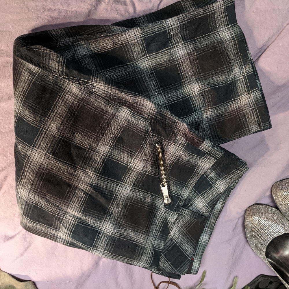 Shirts plaid punk 90s Capris pants gray